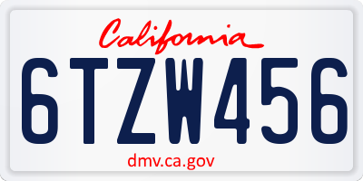 CA license plate 6TZW456