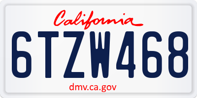 CA license plate 6TZW468