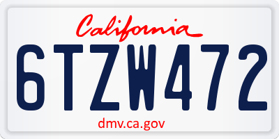 CA license plate 6TZW472