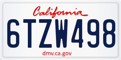 CA license plate 6TZW498