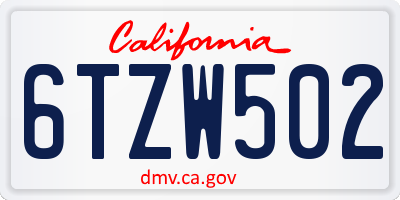 CA license plate 6TZW502