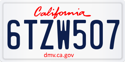 CA license plate 6TZW507