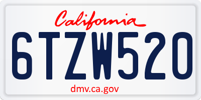 CA license plate 6TZW520
