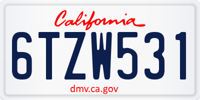 CA license plate 6TZW531