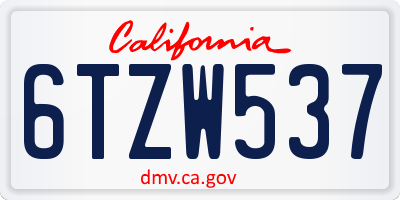 CA license plate 6TZW537