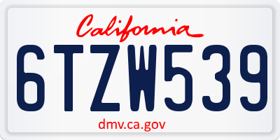 CA license plate 6TZW539