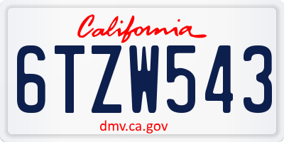 CA license plate 6TZW543