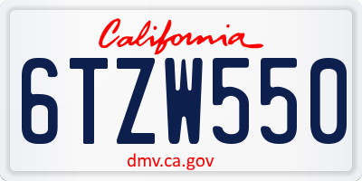 CA license plate 6TZW550