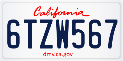CA license plate 6TZW567
