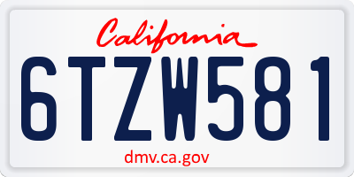 CA license plate 6TZW581