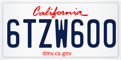 CA license plate 6TZW600