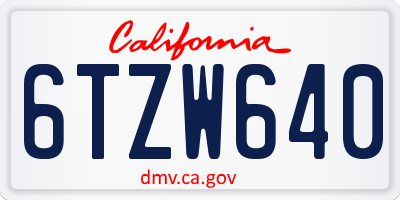 CA license plate 6TZW640