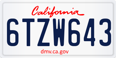 CA license plate 6TZW643
