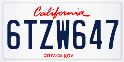CA license plate 6TZW647