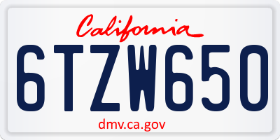 CA license plate 6TZW650