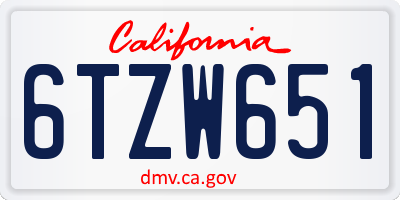 CA license plate 6TZW651