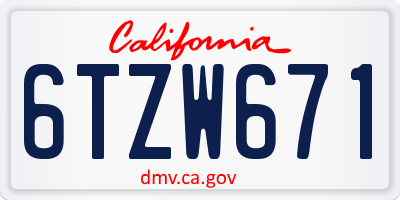CA license plate 6TZW671