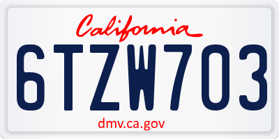 CA license plate 6TZW703