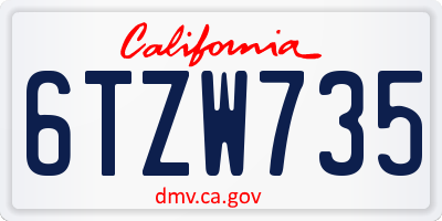 CA license plate 6TZW735
