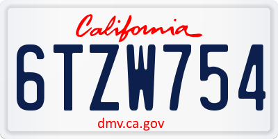 CA license plate 6TZW754