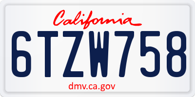 CA license plate 6TZW758
