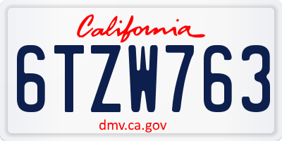 CA license plate 6TZW763