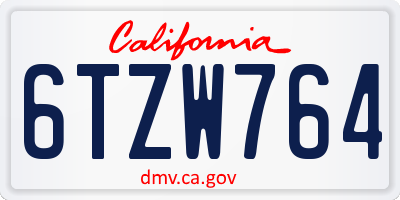 CA license plate 6TZW764