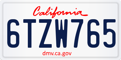 CA license plate 6TZW765