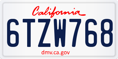 CA license plate 6TZW768