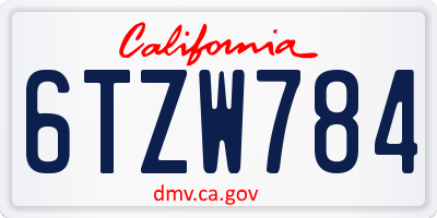 CA license plate 6TZW784