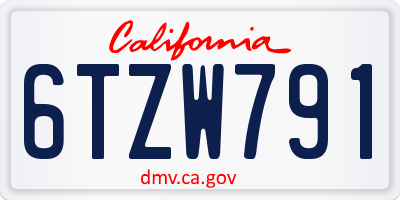 CA license plate 6TZW791