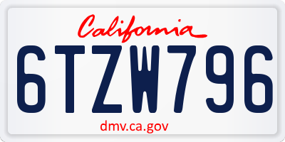 CA license plate 6TZW796