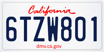 CA license plate 6TZW801