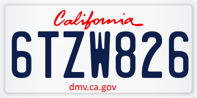 CA license plate 6TZW826