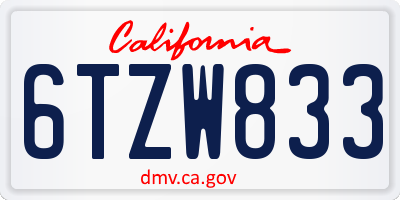 CA license plate 6TZW833
