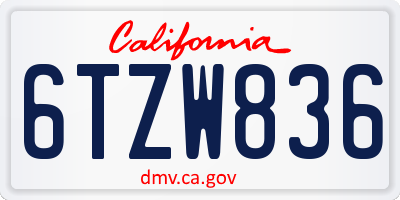 CA license plate 6TZW836