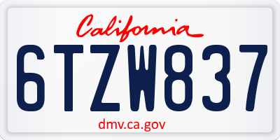 CA license plate 6TZW837
