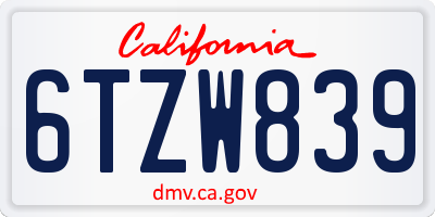CA license plate 6TZW839