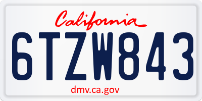 CA license plate 6TZW843