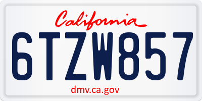 CA license plate 6TZW857