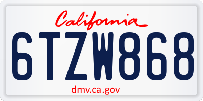 CA license plate 6TZW868