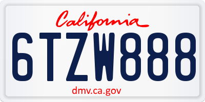 CA license plate 6TZW888