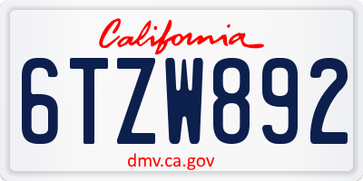 CA license plate 6TZW892