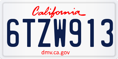 CA license plate 6TZW913