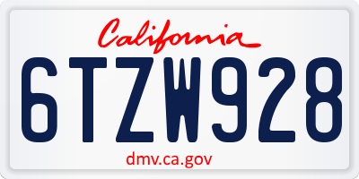 CA license plate 6TZW928