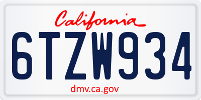 CA license plate 6TZW934