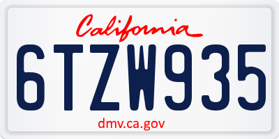 CA license plate 6TZW935