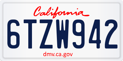 CA license plate 6TZW942