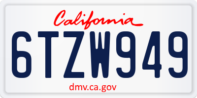 CA license plate 6TZW949