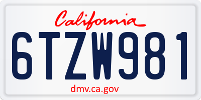 CA license plate 6TZW981